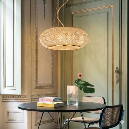 Ideal Lux - Lustre LED en cristal suspendu sur câble PASHA 14xE14/40W/230V Ø 65 cm doré