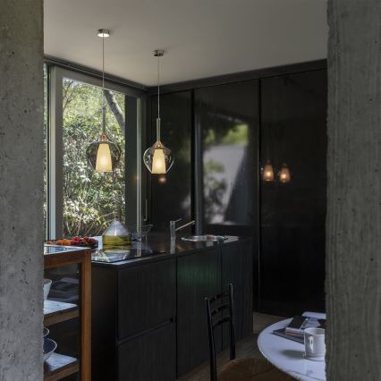 Ideal Lux - Pendellamp met kabel KALIQUE 1xE27/42W/230V Ø 18 cm gerookt zwart