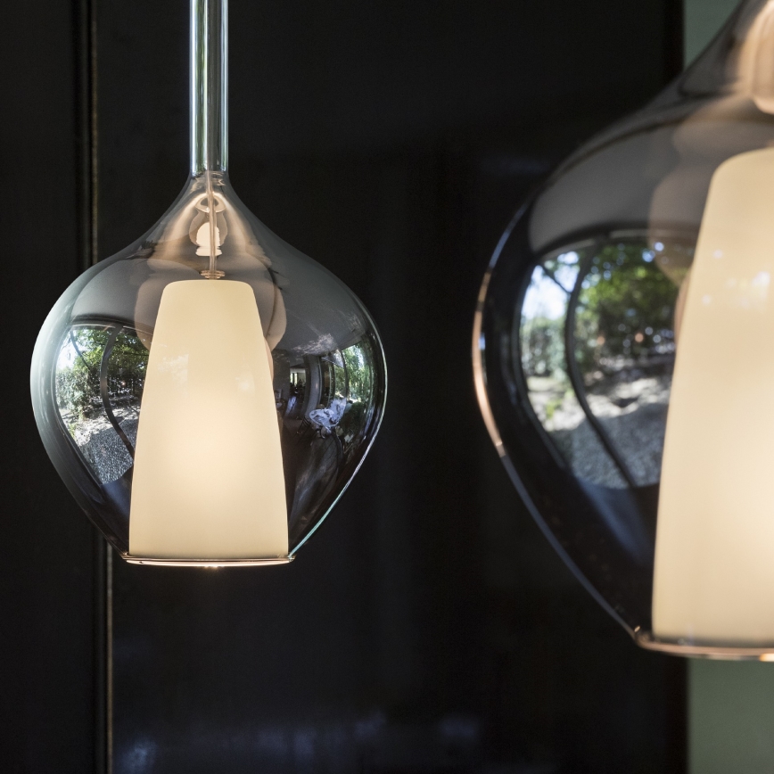 Ideal Lux - Pendellamp met kabel KALIQUE 1xE27/42W/230V Ø 18 cm gerookt zwart