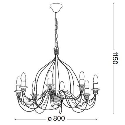 Ideal Lux - Suspension chaîne CORTE 8xE14/40W/230V d. 80 cm cuivre