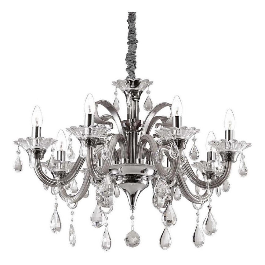 Ideal Lux - Suspension chaîne en cristal COLOSSAL 8xE14/40W/230V d. 78 cm gris/chrome brillant