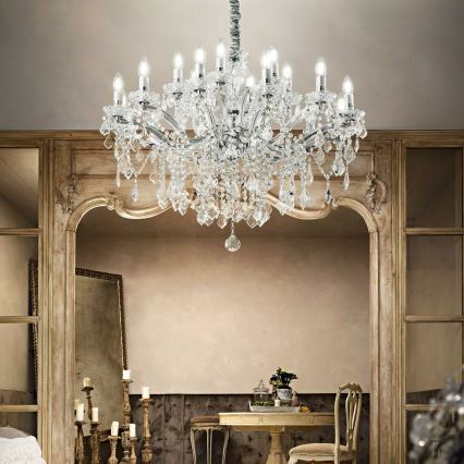 Ideal Lux - Suspension chaîne en cristal FLORIAN 18xE14/40W/230V d. 86 cm transparent