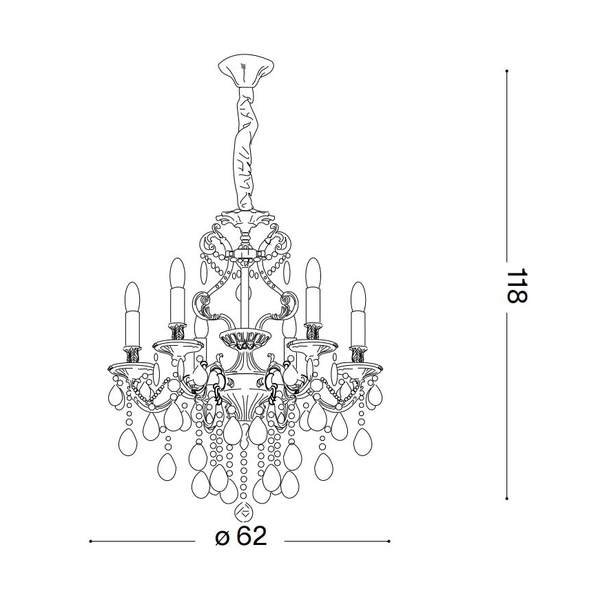Ideal Lux - Suspension chaîne en cristal GIOCONDA 6xE14/40W/230V d. 62 cm doré