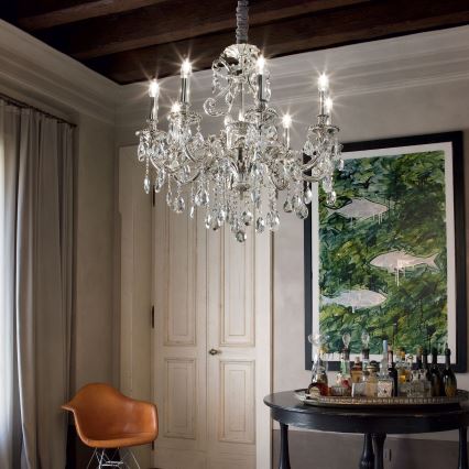 Ideal Lux - Suspension chaîne en cristal GIOCONDA 8xE14/40W/230V d. 73 cm argent
