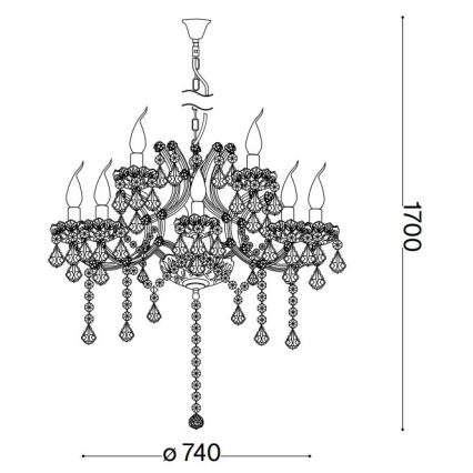 Ideal Lux - Suspension chaîne en cristal NAPOLEON 12xE14/40W/230V d. 74 cm chrome brillant