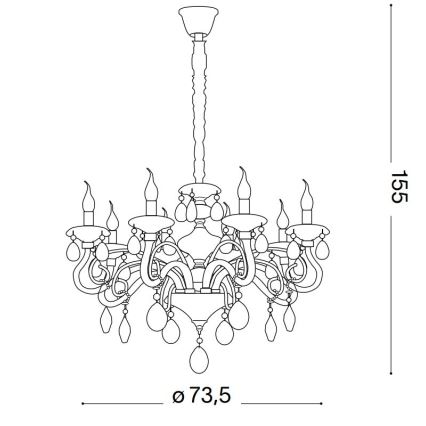 Ideal Lux - Suspension chaîne en cristal NEGRESCO 8xE14/28W/230V d. 73,5 cm transparent