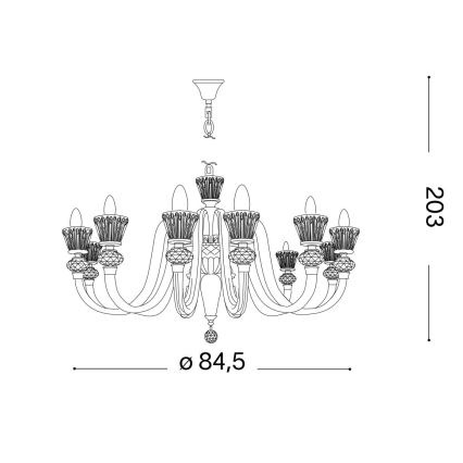 Ideal Lux - Suspension chaîne en cristal STRAUSS 12xE14/40W/230V d. 84,5 cm laiton