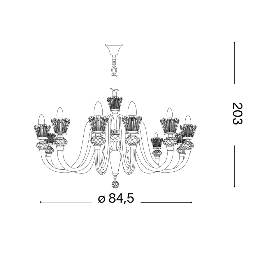 Ideal Lux - Suspension chaîne en cristal STRAUSS 12xE14/40W/230V d. 84,5 cm laiton