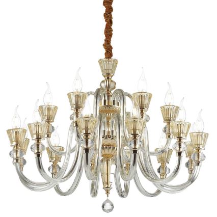Ideal Lux - Suspension chaîne en cristal STRAUSS 18xE14/40W/230V d. 85 cm laiton