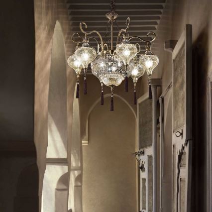 Ideal Lux - Suspension chaîne HAREM 9xE27/60W/230V d. 75 cm laiton