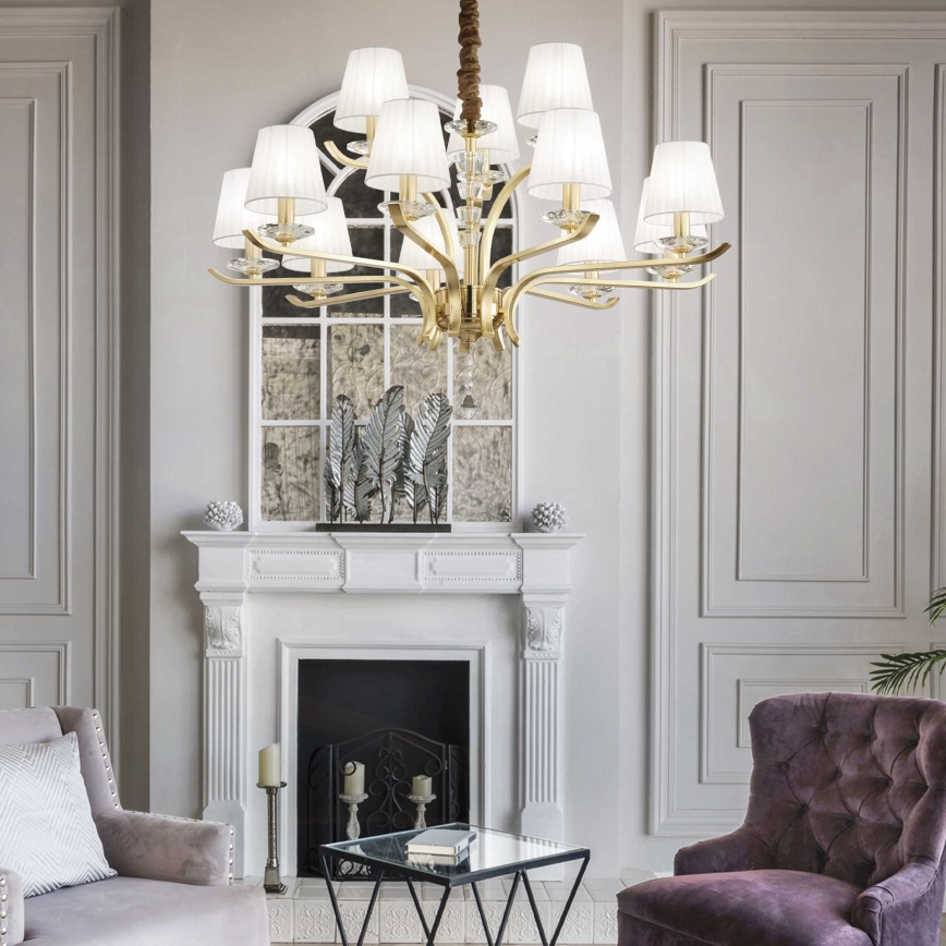 Ideal Lux - Suspension chaîne en cristal PEGASO 12xE14/28W/230V d. 102 cm doré