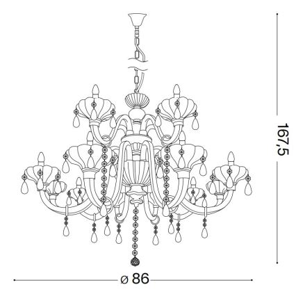 Ideal Lux - Suspension filaire en cristal CONTINENTAL 12xE14/40W/230V d. 86 cm transparent
