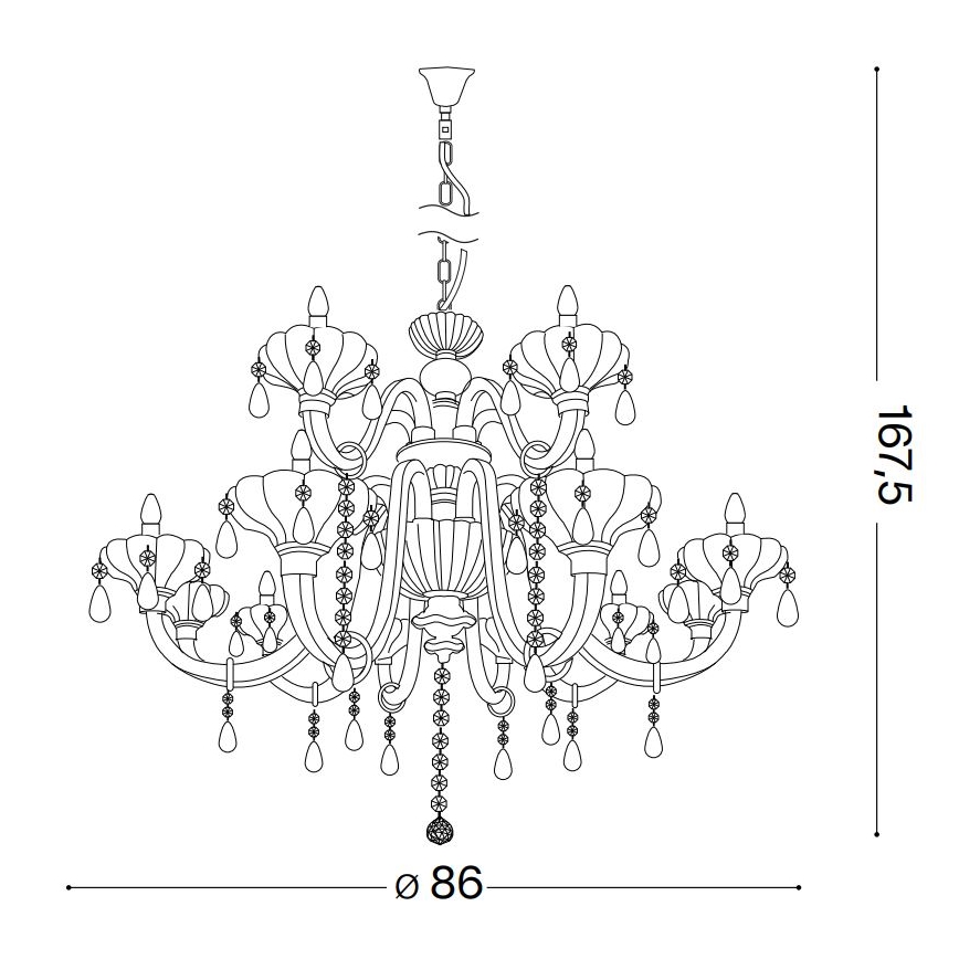 Ideal Lux - Suspension filaire en cristal CONTINENTAL 12xE14/40W/230V d. 86 cm transparent