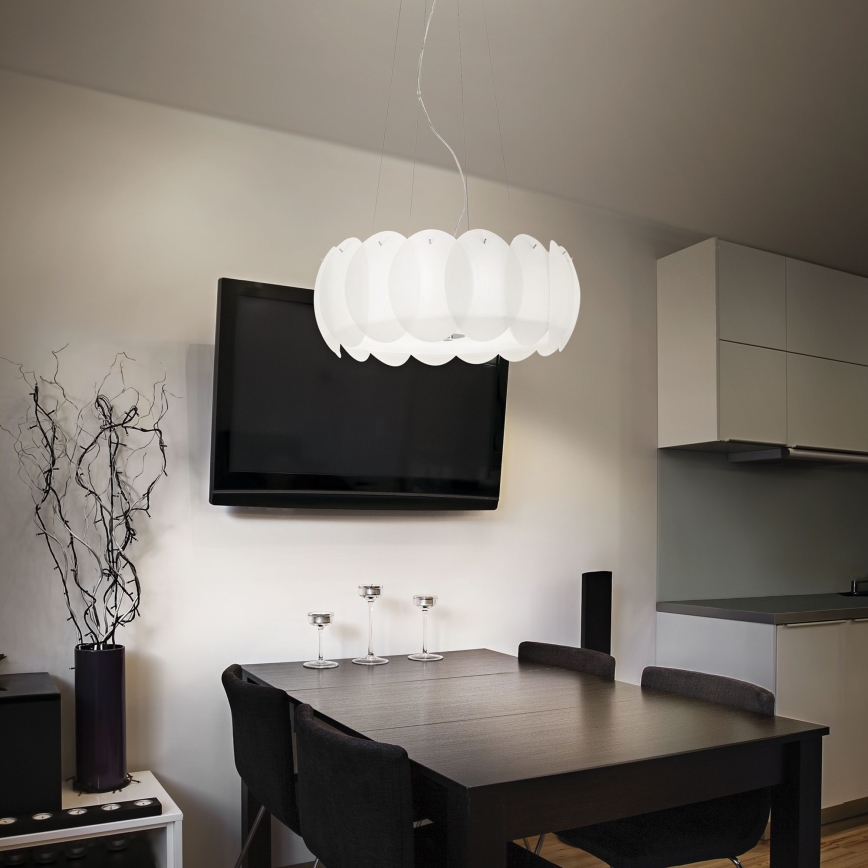 Ideal Lux - Suspension sur câble OVALINO 8xE27/60W/230V Ø 55 cm blanche
