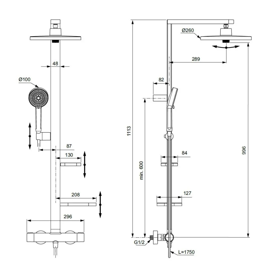 Ideal Standard BD583SI - Ensemble de douche avec mitigeur thermostatique CERATHERM ALU+ argenté