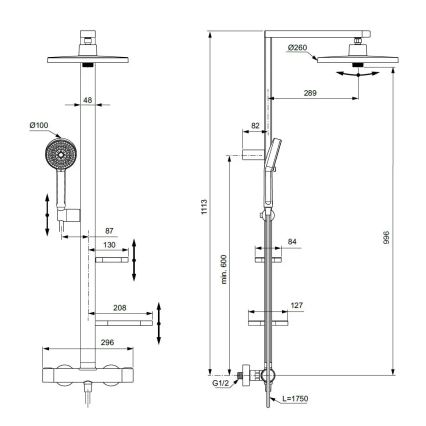 Ideal Standard BD583SI - Ensemble de douche avec mitigeur thermostatique CERATHERM ALU+ finition chrome mat