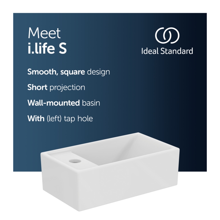 Ideal Standard E211301 - Lavabo suspendu I.LIFE S 37 x 21 cm en céramique, blanc
