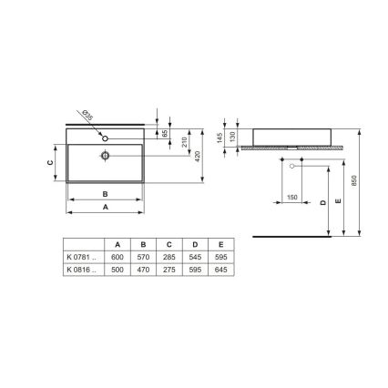 Ideal Standard K081601 - Opzetwastafel STRADA 60x42 cm keramiek/wit