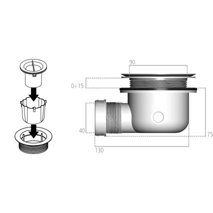Ideal Standard K936367 - Siphon pour receveur 9 cm, noir/blanc