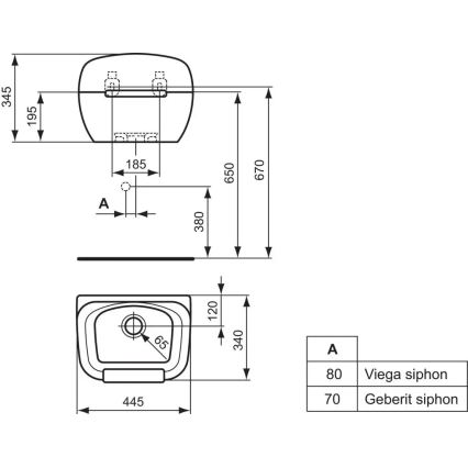 Ideal Standard R380601 - Wandgemonteerde uitgietbak DOURO 44,5x34 cm keramiek/wit