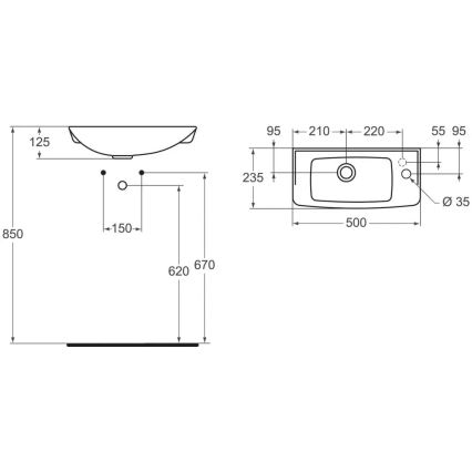 Ideal Standard R421901 - Hangende wastafel EUROVIT 50 x 23,5 cm, keramiek/wit