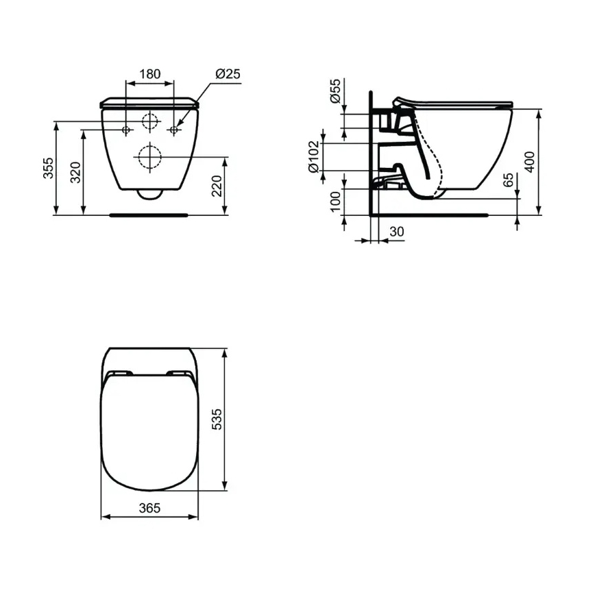 Ideal Standard T3546V3 - Hangend toilet TESI met SoftClose-zitting, keramiek/zwart