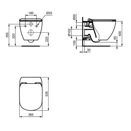 Ideal Standard T3546V3 - WC suspendu TESI en céramique avec abattant à fermeture douce, finition noire