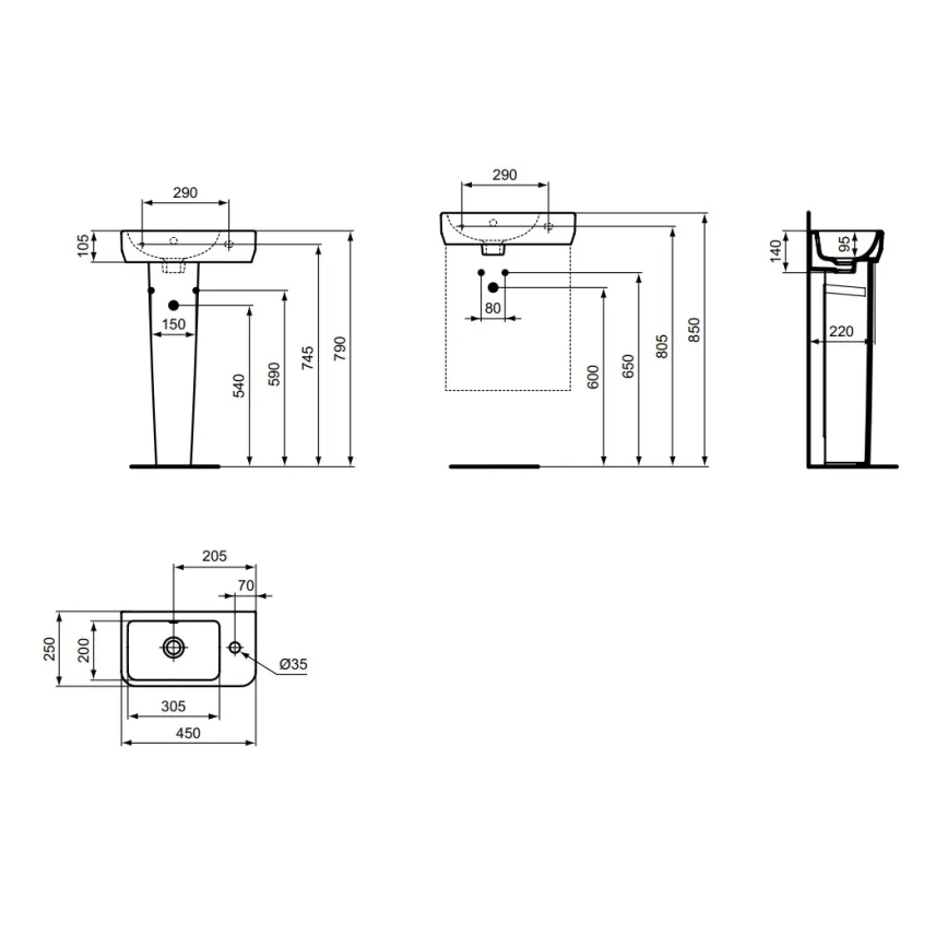 Ideal Standard T458601 - Lavabo suspendu I.LIFE S 45 x 25 cm en céramique, blanc