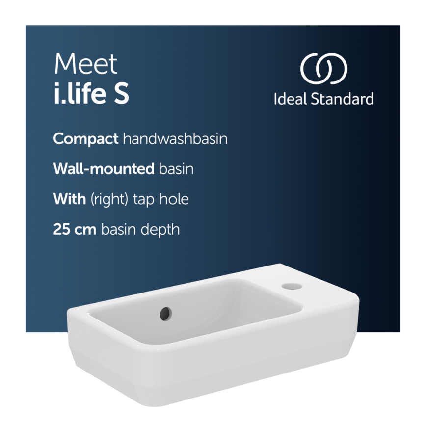 Ideal Standard T458601 - Wandhangende wastafel I.LIFE S 45x25 cm keramiek/wit