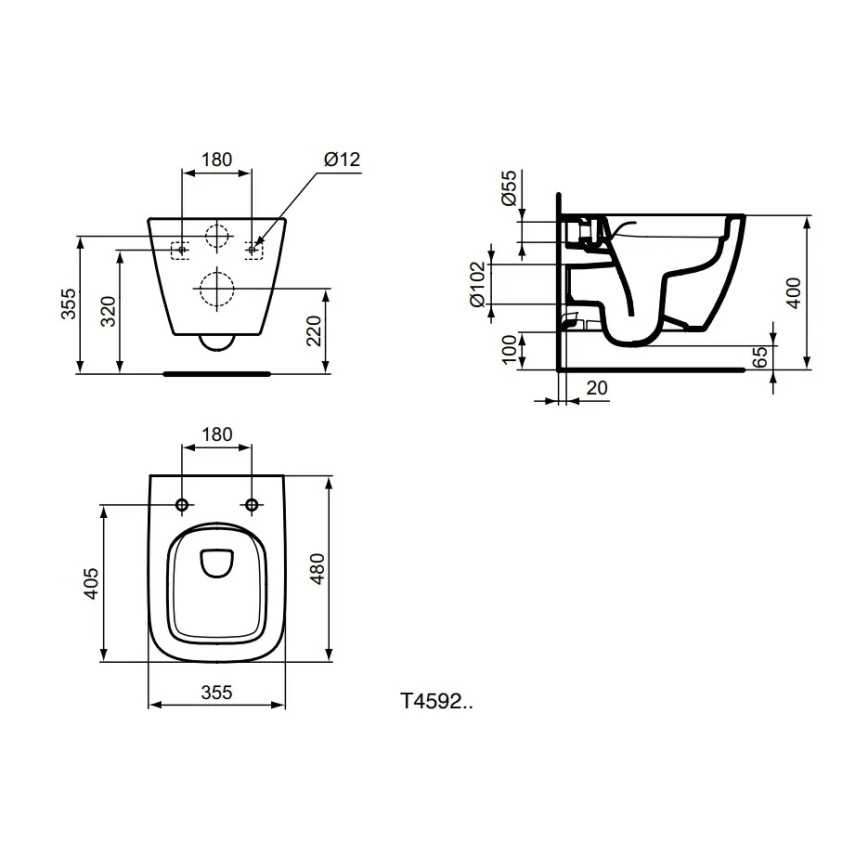 Ideal Standard T459201 - Hangend toilet Rimless I.LIFE S keramiek/wit