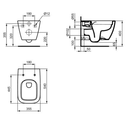 Ideal Standard T461401 - WC suspendu sans bride I.LIFE B céramique/blanc