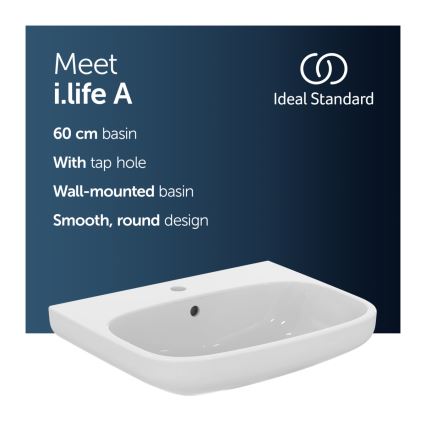 Ideal Standard T470501 - Wandgemonteerde wastafel I.LIFE A 60x48 cm keramiek/wit