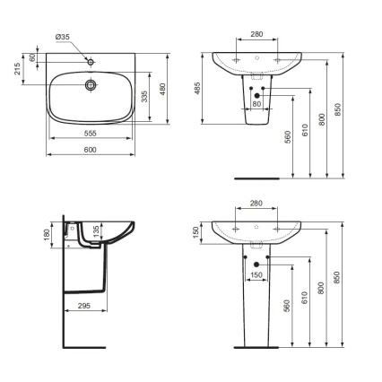 Ideal Standard T470501 - Wandgemonteerde wastafel I.LIFE A 60x48 cm keramiek/wit
