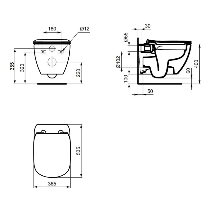 Ideal Standard T536001 - Hangend toilet zonder spoelrand met SoftClose-zitting TESI keramiek/wit