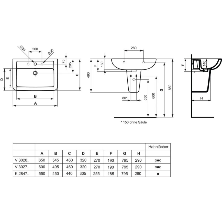 Ideal Standard V302701 - EUROVIT hangend wastafel 60x46 cm keramiek/wit