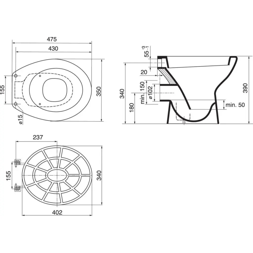 Ideal Standard VV612000 - Plastic rooster voor slopgootsteen 34x40,2 cm grijs