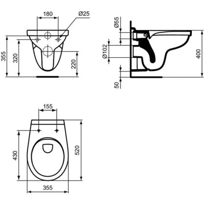 Ideal Standard W331301 - WC suspendu sans bride SIMPLICITY céramique/blanc