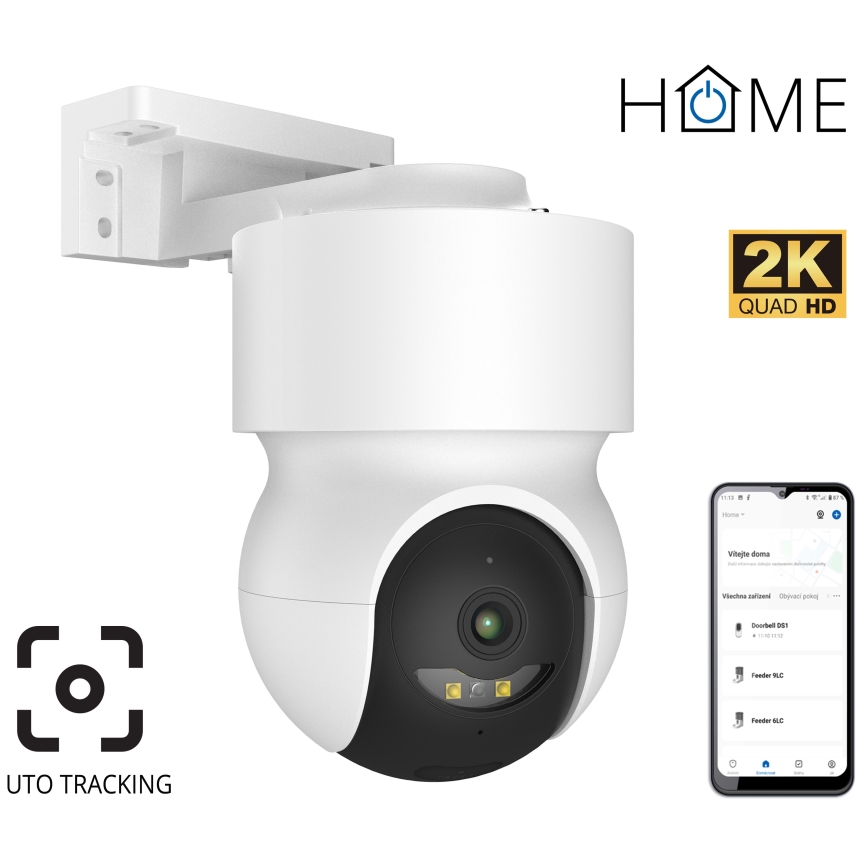 Caméra extérieure intelligente 2K avec capteur de mouvement, 12V, IP65, Wi‑Fi, Tuya, blanche