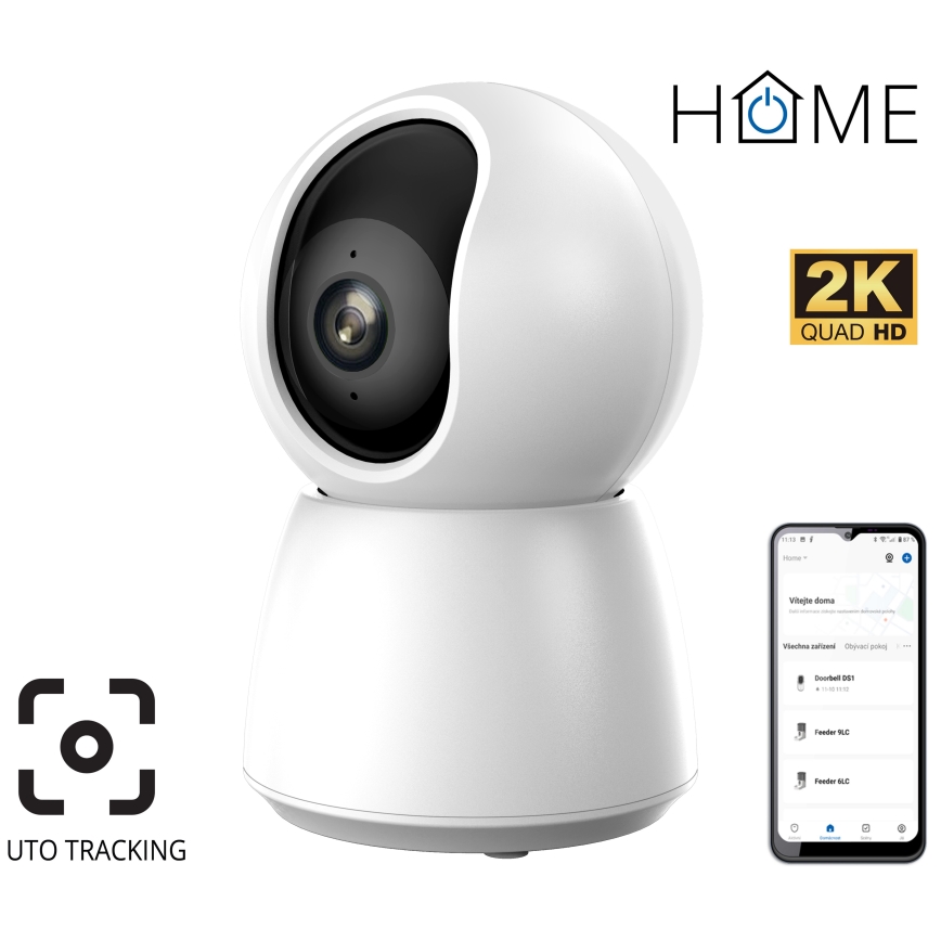 Caméra de surveillance intelligente Wi‑Fi Tuya 2K 5V blanche