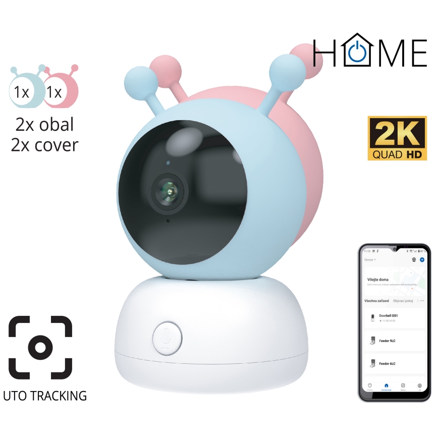Slimme babyfoon met bewegingssensor 2K 5V Wi-Fi Tuya roze/blauw