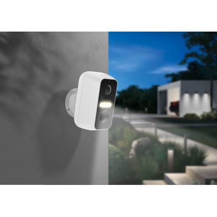 Caméra extérieure intelligente 2K avec capteur de mouvement, batterie 9600 mAh, IP65, Wi‑Fi, Tuya, blanche