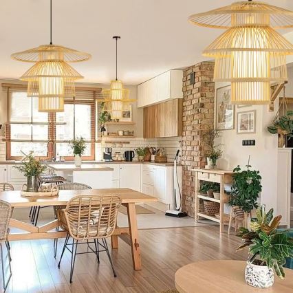 Hanglamp aan een koord PINCHOS 1xE27/40W/230V diameter 50 cm bamboe