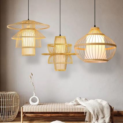 Hanglamp aan een koord PINCHOS 1xE27/40W/230V diameter 50 cm bamboe