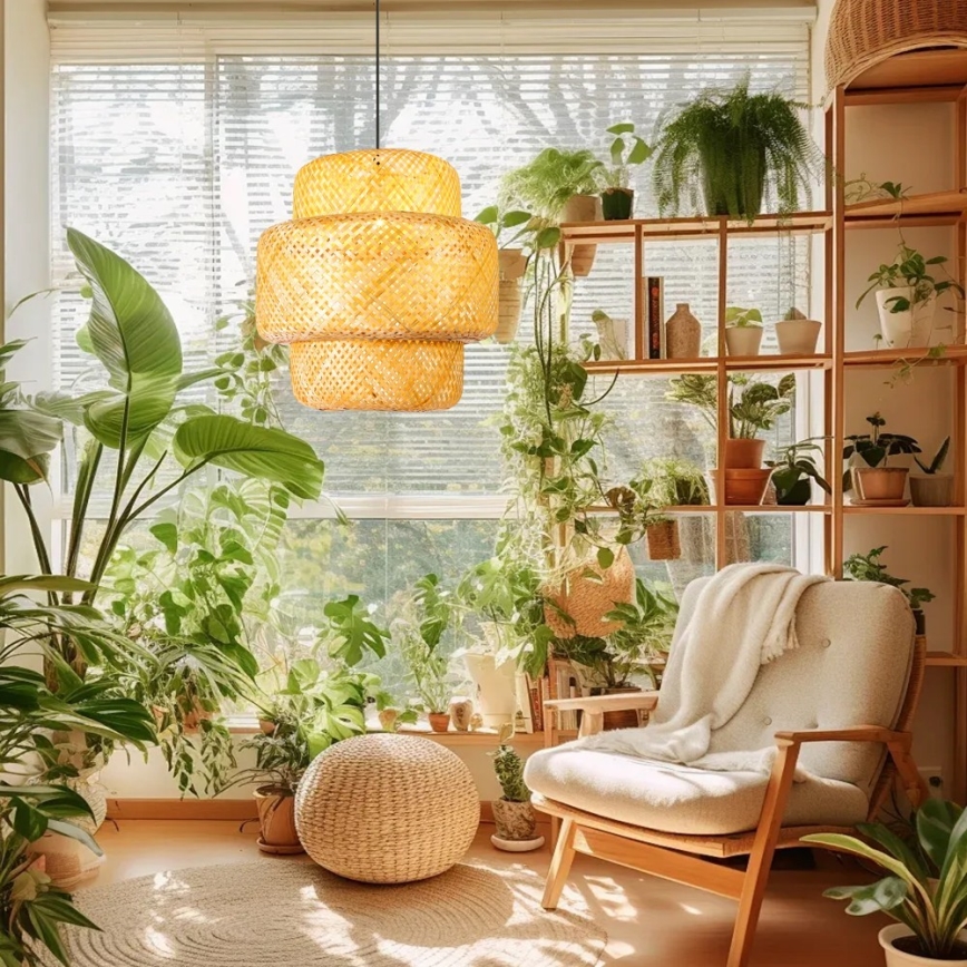Hanglamp aan een koord HILO 1xE27/40W/230V diameter 47 cm bamboe