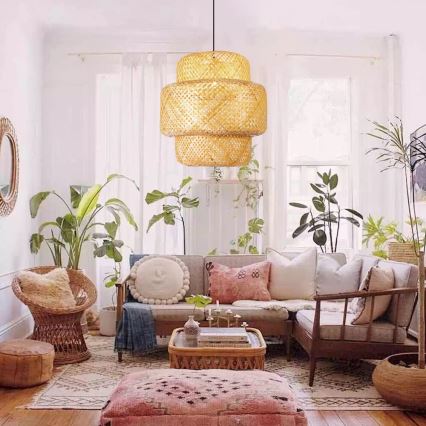 Hanglamp aan een koord HILO 1xE27/40W/230V diameter 47 cm bamboe