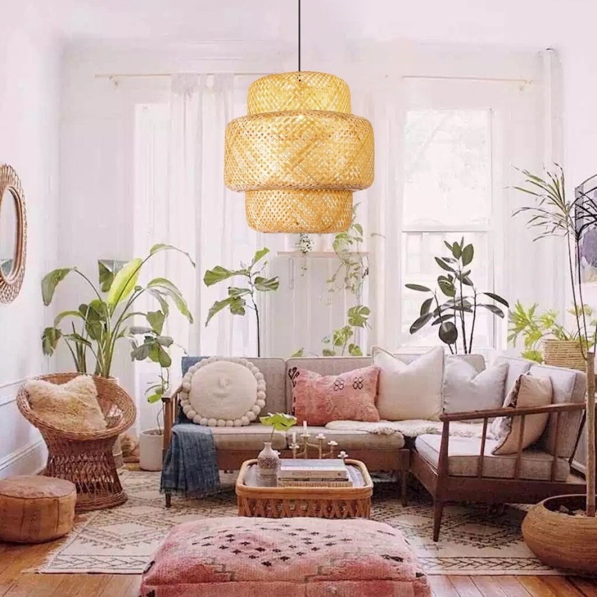 Hanglamp aan een koord HILO 1xE27/40W/230V diameter 47 cm bamboe