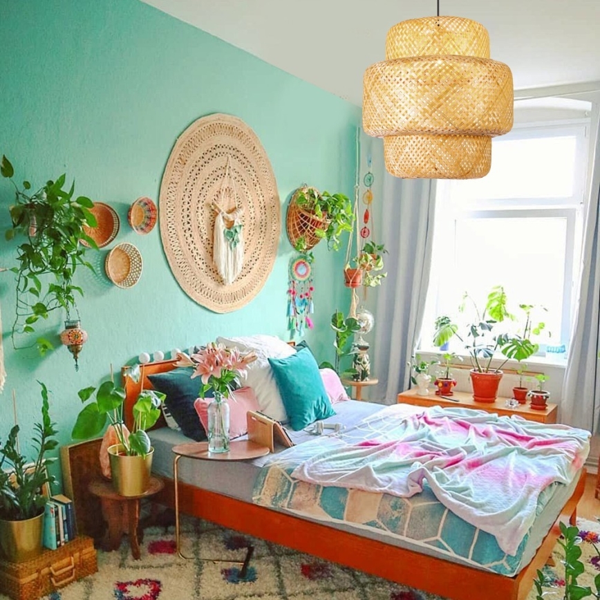 Hanglamp aan een koord HILO 1xE27/40W/230V diameter 47 cm bamboe