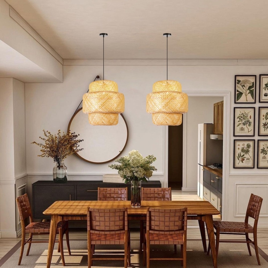 Hanglamp aan een koord HILO 1xE27/40W/230V diameter 47 cm bamboe