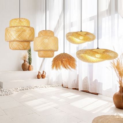 Hanglamp aan een koord HILO 1xE27/40W/230V diameter 47 cm bamboe