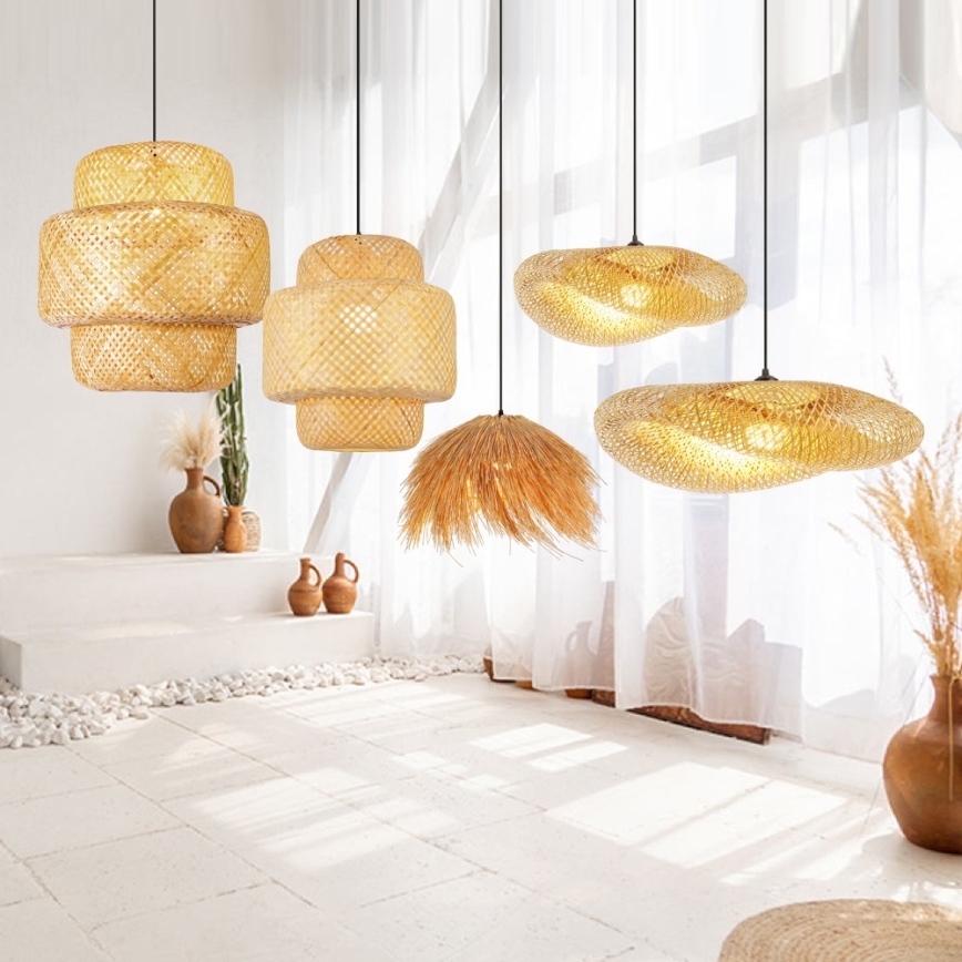 Hanglamp aan een koord HILO 1xE27/40W/230V diameter 47 cm bamboe